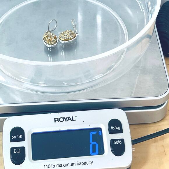 Vtg Joan Rivers Earrings Gold Druzy Quartz Classics Collection SIlver Tone Oval - Picture 5 of 5